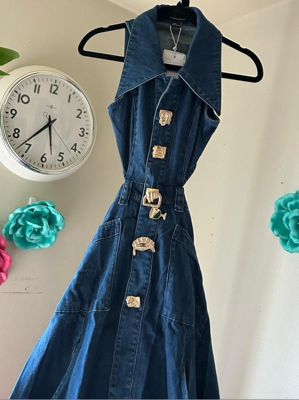 One left Dark Blue Denim Maxi Dress with Statement Buttons size 10 - Picture 6 of 8